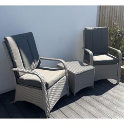 Outdoor Living Leigh Wicker Rattan Natural Bistro Set with Outdoor Cushions in Light Grey - thumbnail 3