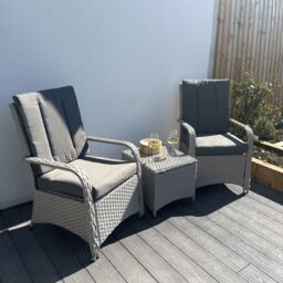 Outdoor Living Leigh Wicker Rattan Natural Bistro Set with Outdoor Cushions in Light Grey - thumbnail 2