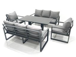 Fimous Garden Sofa Set Aluminium Furniture Rising Dining Tabe Set with 2 Chair Dark Grey - thumbnail 1