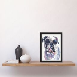 "Artery8 English Bulldog in Aviator Sunglasses Watercolour Framed Wall Art in Grey - Size: W12"" x H16""" - thumbnail 4