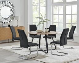FurnitureboxUK Santorini Brown Wood Effect Dining Table & 6 Black Lorenzo Chairs - thumbnail 1