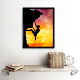 "Artery8 Photo Silhouette Sunset Rock Climbing 12x16"" Framed Art Print in Yellow - Size: W12"" x H16""" - thumbnail 2