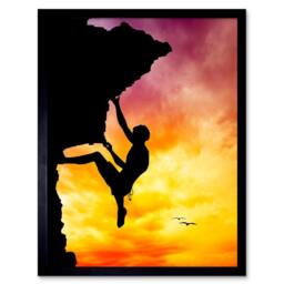 "Artery8 Photo Silhouette Sunset Rock Climbing 12x16"" Framed Art Print in Yellow - Size: W12"" x H16""" - thumbnail 1