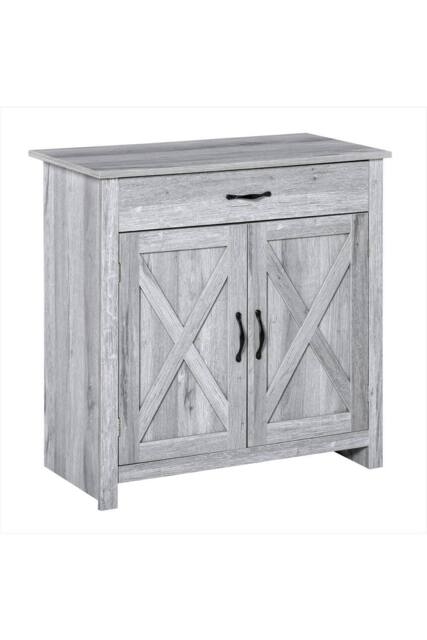 ERGOVEXA Farmhouse Barn Door Sideboard Storage Cabinet Coffee Bar - Grey Grain - image 1