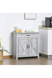 ERGOVEXA Farmhouse Barn Door Sideboard Storage Cabinet Coffee Bar - Grey Grain - thumbnail 6