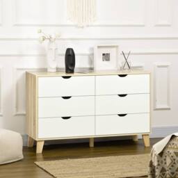 Wyld Haus Valu White & Light Wood 6 Drawer Wide Chest with Wooden Legs - thumbnail 3