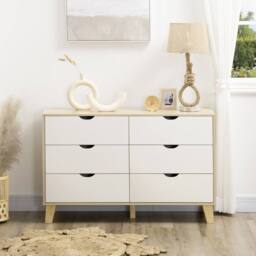 Wyld Haus Valu White & Light Wood 6 Drawer Wide Chest with Wooden Legs - thumbnail 8