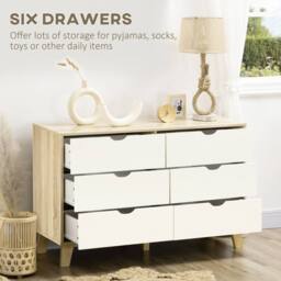 Wyld Haus Valu White & Light Wood 6 Drawer Wide Chest with Wooden Legs - thumbnail 6