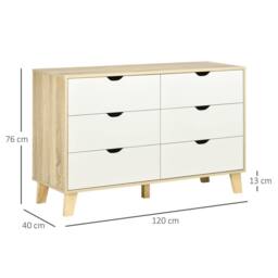 Wyld Haus Valu White & Light Wood 6 Drawer Wide Chest with Wooden Legs - thumbnail 4