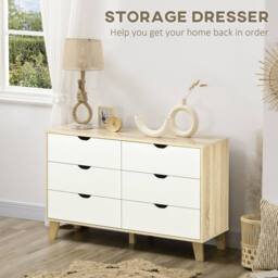 Wyld Haus Valu White & Light Wood 6 Drawer Wide Chest with Wooden Legs - thumbnail 5
