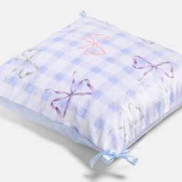 OHS 2 x Bow Gingham Matte Velvet Cushion Covers Home Decor in Blue - Size: 45 cm x 45 cm - thumbnail 5