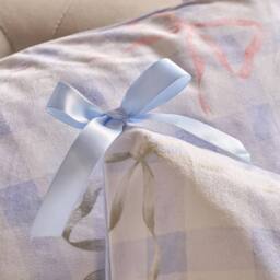 OHS 2 x Bow Gingham Matte Velvet Cushion Covers Home Decor in Blue - Size: 45 cm x 45 cm - thumbnail 2