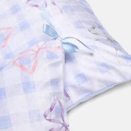 OHS 2 x Bow Gingham Matte Velvet Cushion Covers Home Decor in Blue - Size: 45 cm x 45 cm - thumbnail 6