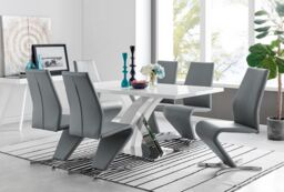 FurnitureboxUK Atlanta Modern Rectangle Chrome Metal High Gloss White Dining Table & 6 Willow Chairs Set in Grey - thumbnail 1