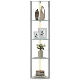 HOMCOM LED Floor Lamp with Shelves, Dimmable Standing Lamp with Foot Switch in Grey - thumbnail 2