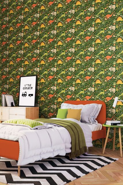 Hoopla Walls Jurassic Party 10m Matt Wallpaper in Green - image 1