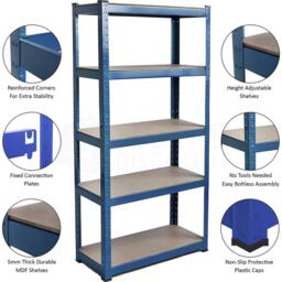 SPETLEK Garage Shelving 5 Tier Racking Storage Set of 3 in Blue - Size: 0.6m2 - thumbnail 4