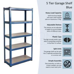 SPETLEK Garage Shelving 5 Tier Racking Storage Set of 3 in Blue - Size: 0.6m2 - thumbnail 3