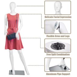 Costway 177cm Female Mannequin Full Body Manikin w/ Rotatable Arms Head in White - thumbnail 6