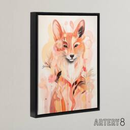 "Artery8 Kitsune Fox Spirit Animal Boho Floral Framed Canvas Wall Art Print in Orange - Size: W24"" x H32""" - thumbnail 2
