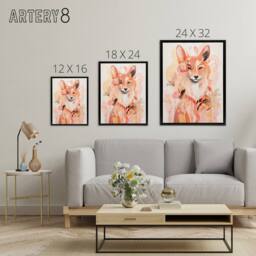 "Artery8 Kitsune Fox Spirit Animal Boho Floral Framed Canvas Wall Art Print in Orange - Size: W24"" x H32""" - thumbnail 4