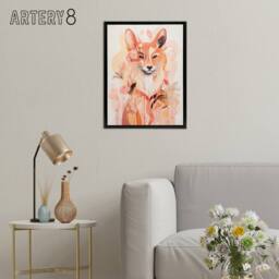 "Artery8 Kitsune Fox Spirit Animal Boho Floral Framed Canvas Wall Art Print in Orange - Size: W24"" x H32""" - thumbnail 3