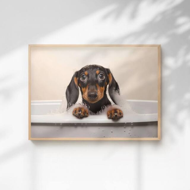 60 SECOND MAKEOVER Dachshund In The Bath Quirky Animal Print - Size: A4 - image 1