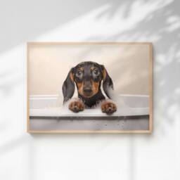 60 SECOND MAKEOVER Dachshund In The Bath Quirky Animal Print - Size: A4 - thumbnail 1