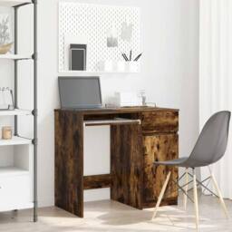 Berkfield Home Durable Desk Smoked Oak 86x49x76 cm Engineered Wood in Brown - Size: 86 x 49 x 76 cm - thumbnail 2