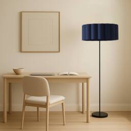 CGC Lighting Lena Matt Black Straight Floor Lamp with Large Scalloped Lampshade in Navy - thumbnail 2