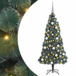 Berkfield Home Artificial Pre-lit Christmas Tree with Ball Set Green 210 cm - thumbnail 1