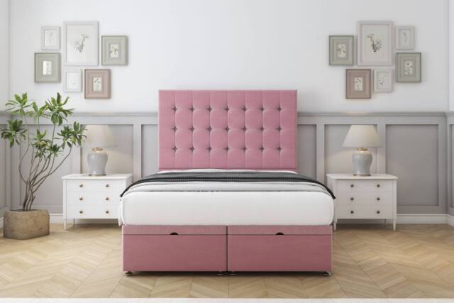 "Sloomy Alabama Plush Ottoman Bed Base-54"" Floor Standing Headboard in Pink - Size: Small Double" - image 1
