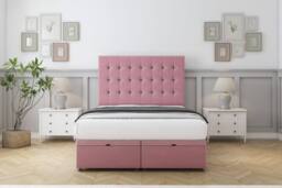"Sloomy Alabama Plush Ottoman Bed Base-54"" Floor Standing Headboard in Pink - Size: Small Double" - thumbnail 1