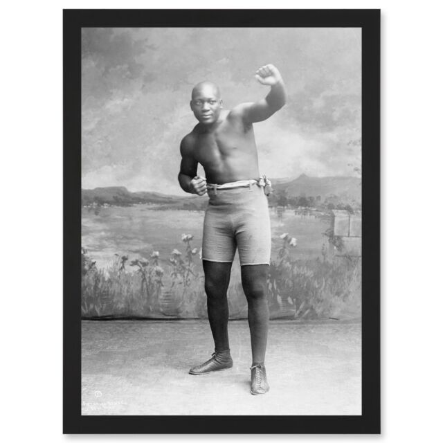 Artery8 Jack Johnson Boxer Champion World Fist A4 Artwork Framed Wall Art Print in Black - image 1