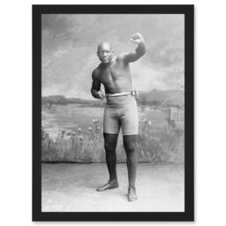 Artery8 Jack Johnson Boxer Champion World Fist A4 Artwork Framed Wall Art Print in Black - thumbnail 1
