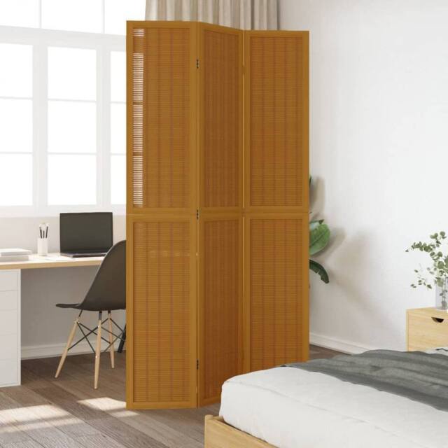 Berkfield Home Room Divider 3 Panels Brown Solid Wood Paulownia - image 1