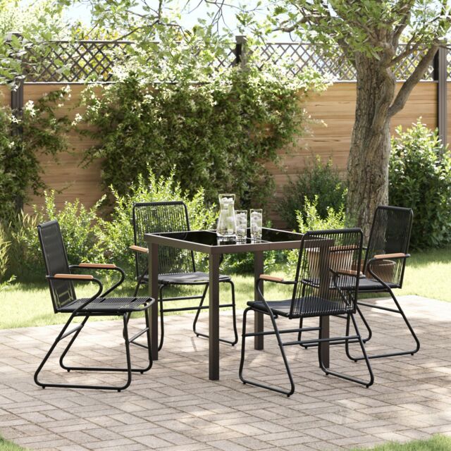 Berkfield Home 5 Piece Garden Dining Set Black PVC Rattan - image 1