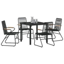 Berkfield Home 5 Piece Garden Dining Set Black PVC Rattan - thumbnail 3