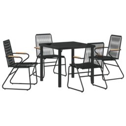 Berkfield Home 5 Piece Garden Dining Set Black PVC Rattan - thumbnail 2