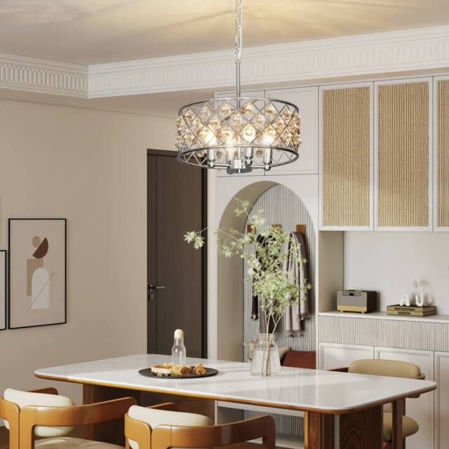 HOMCOM Ceiling Light with Adjustable Height, Modern Crystal Chandelier in Silver - image 1