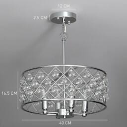HOMCOM Ceiling Light with Adjustable Height, Modern Crystal Chandelier in Silver - thumbnail 3