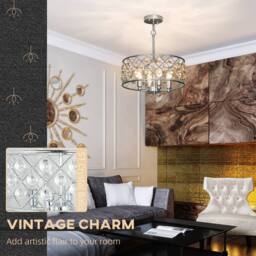 HOMCOM Ceiling Light with Adjustable Height, Modern Crystal Chandelier in Silver - thumbnail 4
