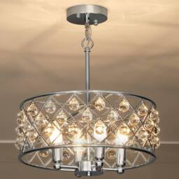 HOMCOM Ceiling Light with Adjustable Height, Modern Crystal Chandelier in Silver - thumbnail 2