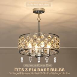 HOMCOM Ceiling Light with Adjustable Height, Modern Crystal Chandelier in Silver - thumbnail 5