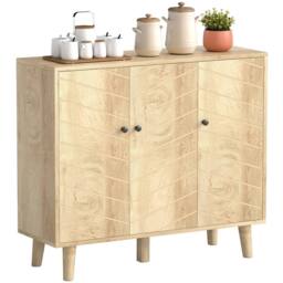 HOMCOM Vintage Sideboard Cabinet with 3 Chevron Doors, Natural Wood Finish - Size: Large - thumbnail 2