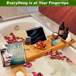 MANTRARAJ Bamboo Bath Caddy Bath Tray with Extending Sides Wood Bathtub Rack in Brown - thumbnail 3