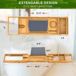 MANTRARAJ Bamboo Bath Caddy Bath Tray with Extending Sides Wood Bathtub Rack in Brown - thumbnail 4