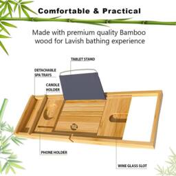 MANTRARAJ Bamboo Bath Caddy Bath Tray with Extending Sides Wood Bathtub Rack in Brown - thumbnail 2