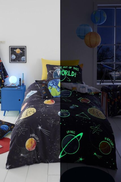 Bedlam 'Outer Space' Glow in the Dark Duvet Cover Set in Black - Size: Single - image 1