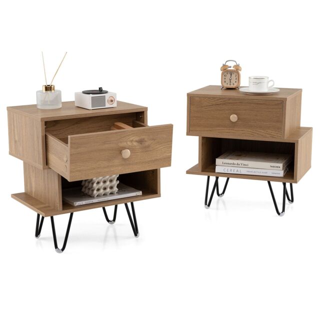 Gymax 2 Pack Nightstand Set of 2 Side Tables End Table With Removable Drawer in Khaki - image 1